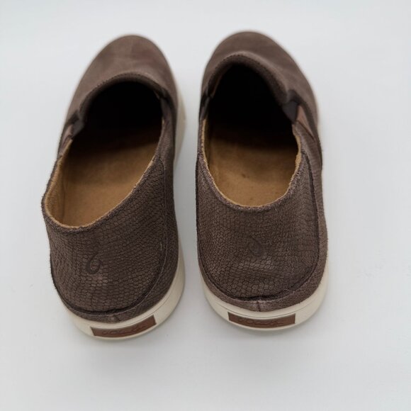 NWOT Olukai Pehuea Leather Womens 11 Brown Suede Snake Print Slip-On Sneakers - Picture 8 of 8